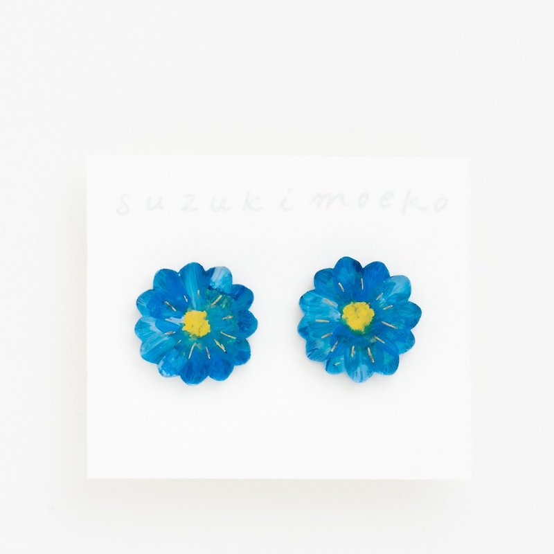 絵のピアス【花】 - 耳環/耳夾 - 壓克力 藍色