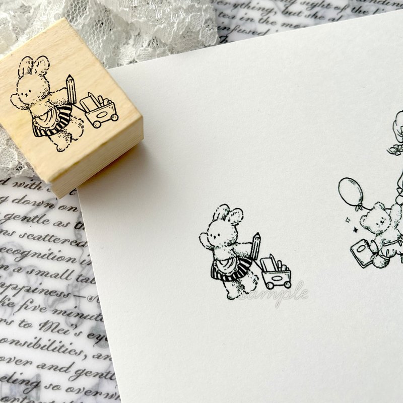 Cherish365【文房具を運ぶうさぎ】はんこ / スタンプ　CHO493 - 印章/印台 - 木頭 咖啡色