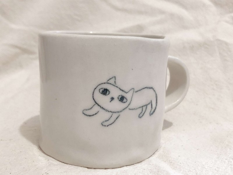 Stretching Cat Cup - Cups - Porcelain White