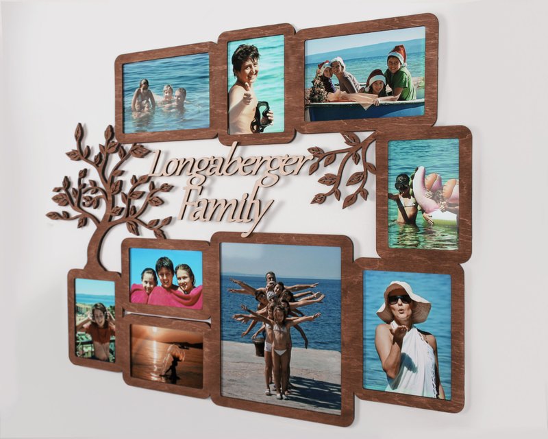 Personalized multi photo frame Family tree collage Wooden wall decor Tree art - 壁貼/牆壁裝飾 - 木頭 咖啡色