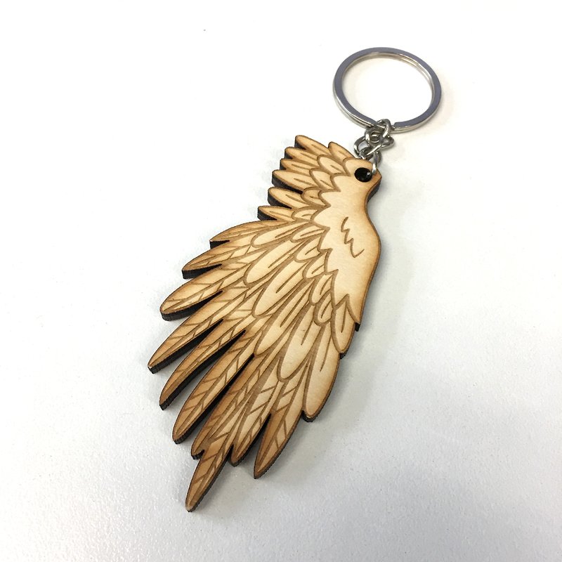 Wooden key ring - angel feathers - ที่ห้อยกุญแจ - ไม้ สีกากี