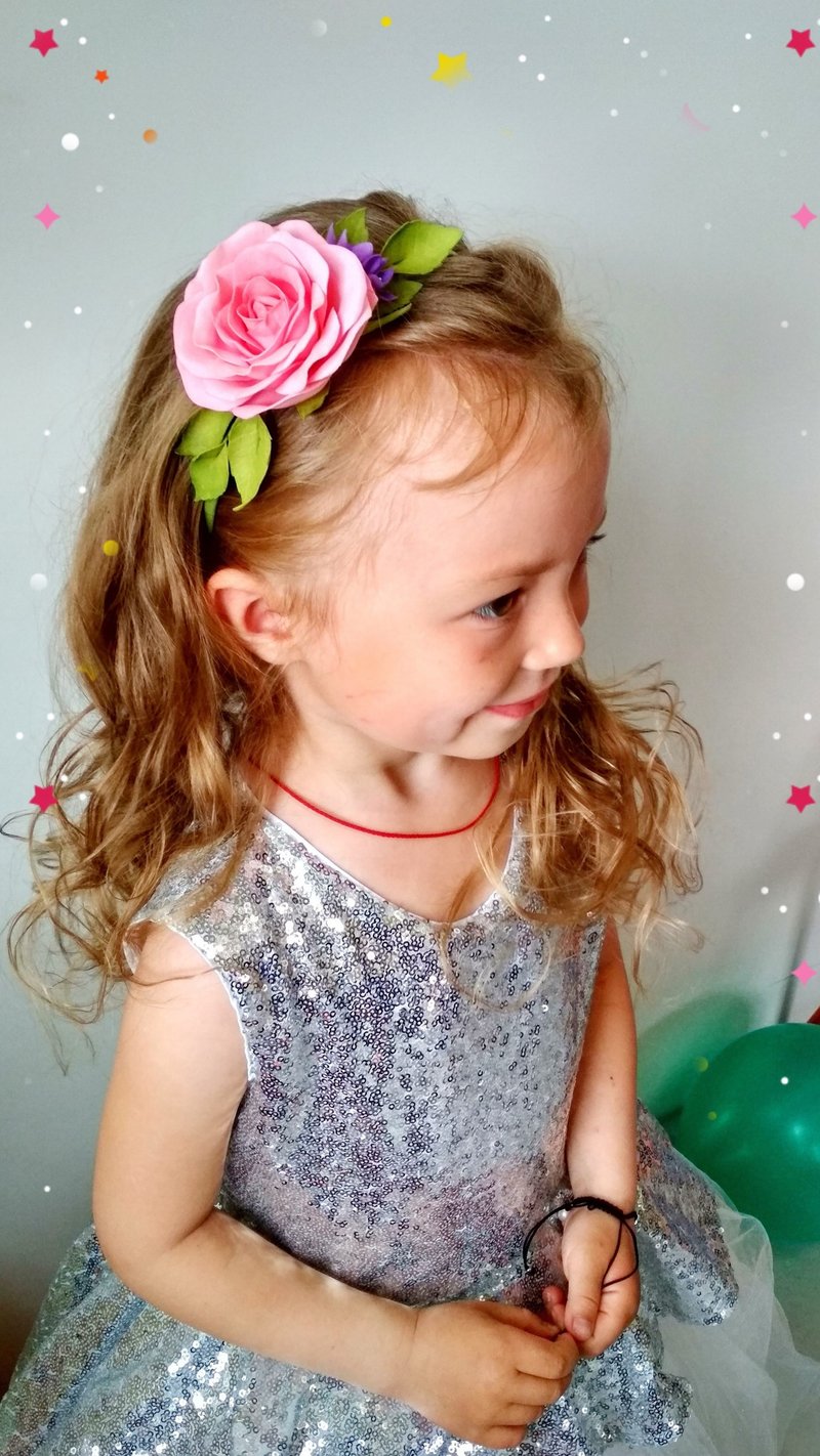 Headband for bride with pink rose Woman headband Handmade flower headband - 髮夾/髮圈 - 防水材質 粉紅色