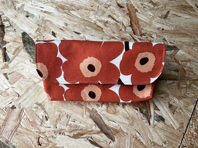 Oh Cards Pouch, Marimekko Mini Unikko Fabric from Finland, Christmas RED - กระเป๋าเครื่องสำอาง - ผ้าฝ้าย/ผ้าลินิน สีส้ม