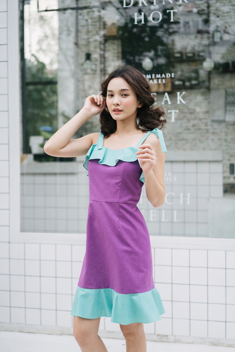 Mermaid Dress Summer Dress Tie Bow Sundress Bow Shoulder Sundress - One Piece Dresses - Cotton & Hemp Purple