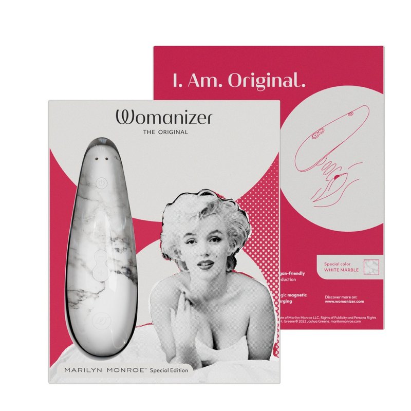 German Womanizer Classic 2 Sucking Pleasure Device-Marilyn Monroe Special Edition-White Marble - สินค้าผู้ใหญ่ - ซิลิคอน 