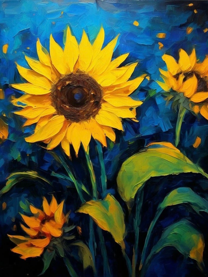 Sunflowers painting, Night flower Decor Canvas Painting - โปสเตอร์ - อะคริลิค สึชมพู