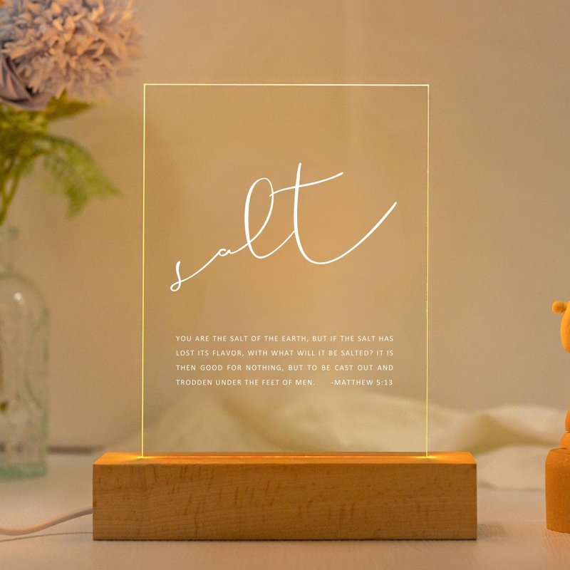 Light of Grace Bible Verse LED Lamp Scripture Gift You Are the Salt of the Earth Matthew 5:13 - Lighting - Acrylic Khaki