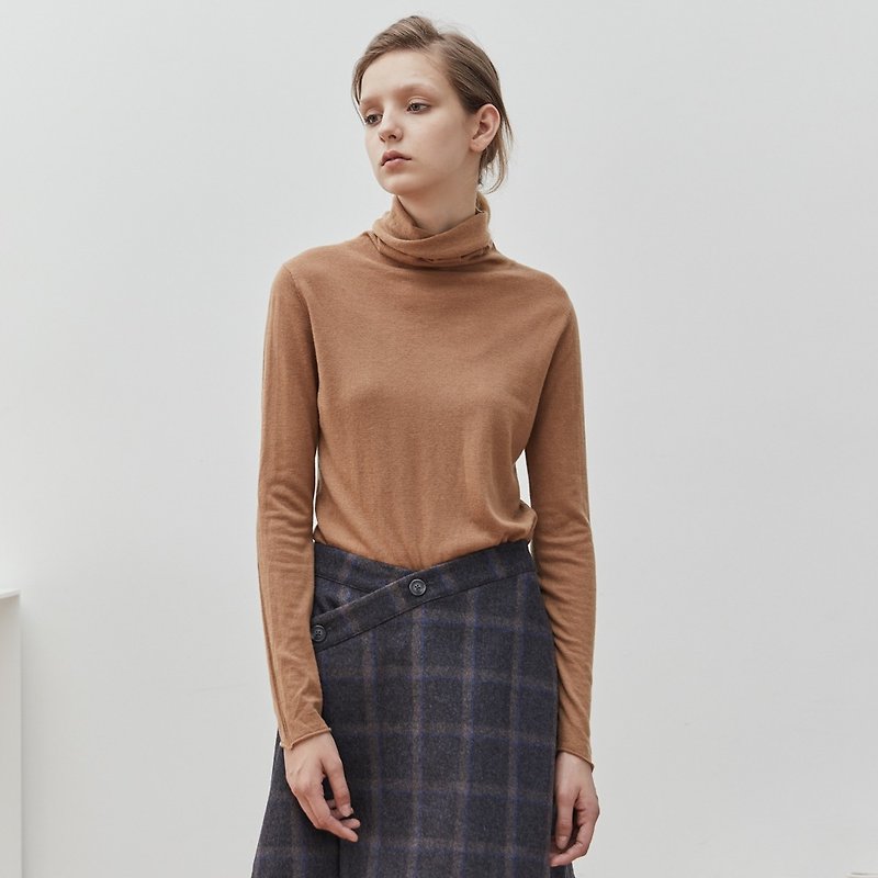 Camel 7-color high-necked slim-fit pile-necked shirt Merino wool slimming sweater knitwear skin-friendly - สเวตเตอร์ผู้หญิง - ขนแกะ สีกากี