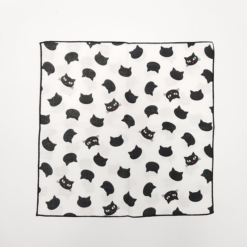 Handkerchief square scarf black cat double (layer) yarn - ผ้าเช็ดหน้า - วัสดุอื่นๆ 