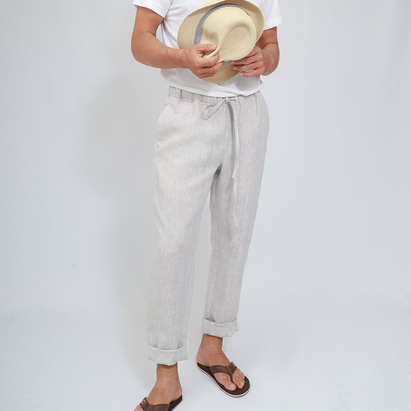 Men Linen Pants, Summer pants, Casual, Natural - 女長褲 - 棉．麻 白色