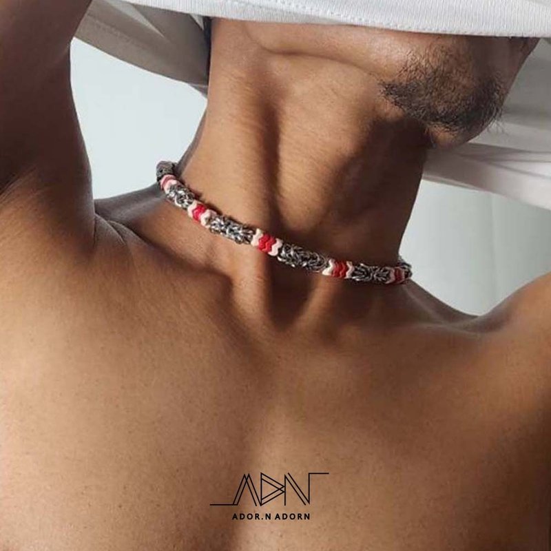 สร้อยคอหินขาวแดง - สร้อยคอ - สแตนเลส สีเงิน