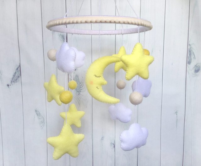 Moon Star Mobile, Felt Cloud Baby Mobile, Nursery Decor, Crib