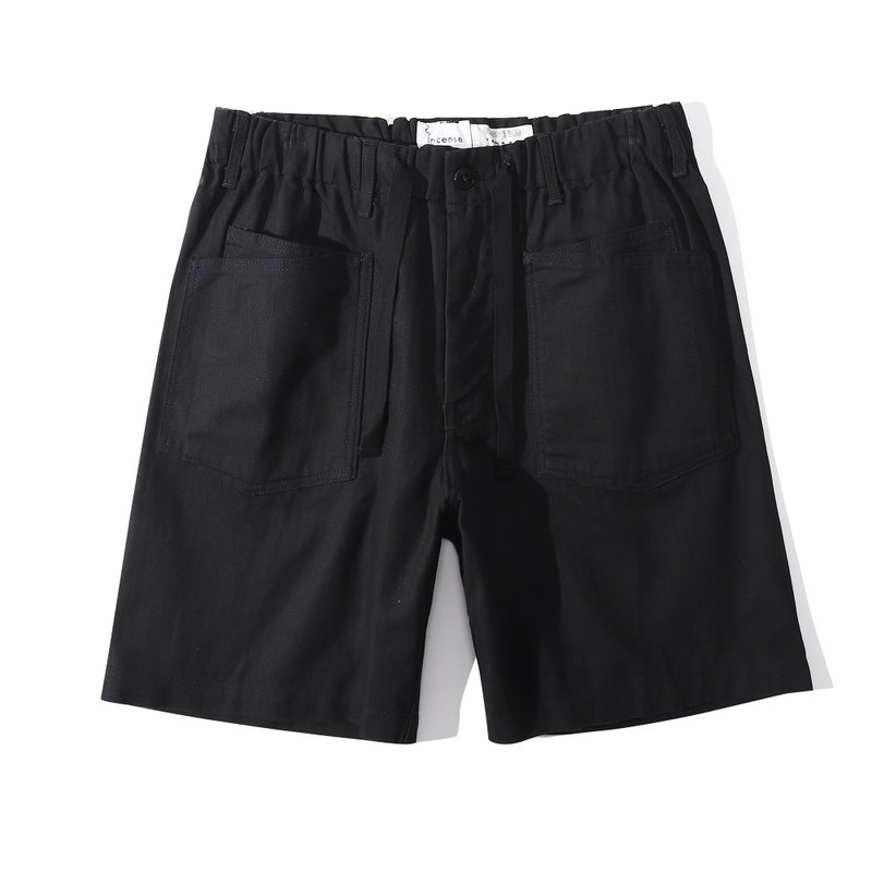 Incense Harbour 日本布料人字扣短褲 - 黑色 - 中性長褲/短褲 - 棉．麻 黑色