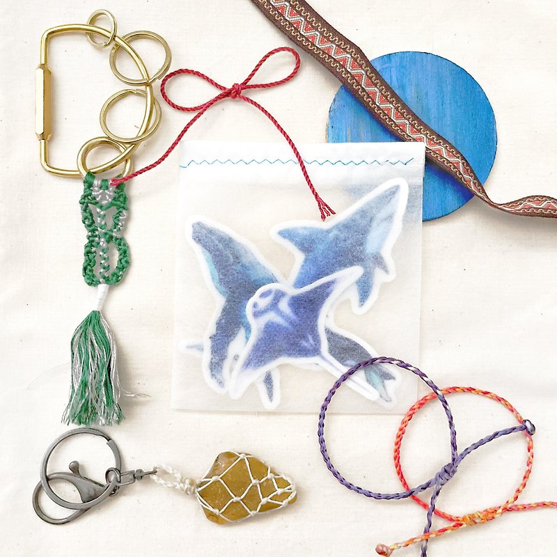[618 Surprise Package] Sea Glass Woven Key Ring Woven Bracelet Marine Creature Hand-painted Sticker - ที่ห้อยกุญแจ - แก้ว หลากหลายสี