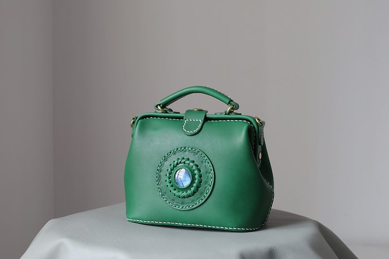 Angel Eyes Retro Doctor Bag Crossbody Bag Handbag Kiss Lock Bag Medium - Briefcases & Doctor Bags - Genuine Leather Green