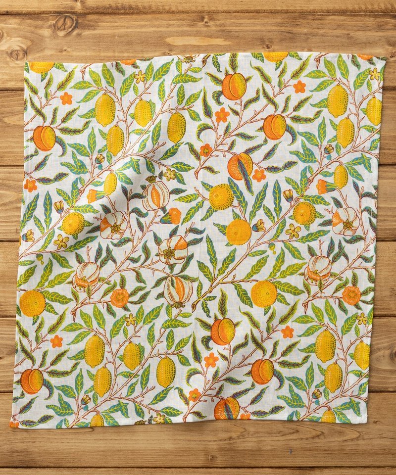 Large Linen handkerchief William Morris pattern 43 x 43cm 1. Fruit or Pomegranate - อื่นๆ - วัสดุอื่นๆ หลากหลายสี