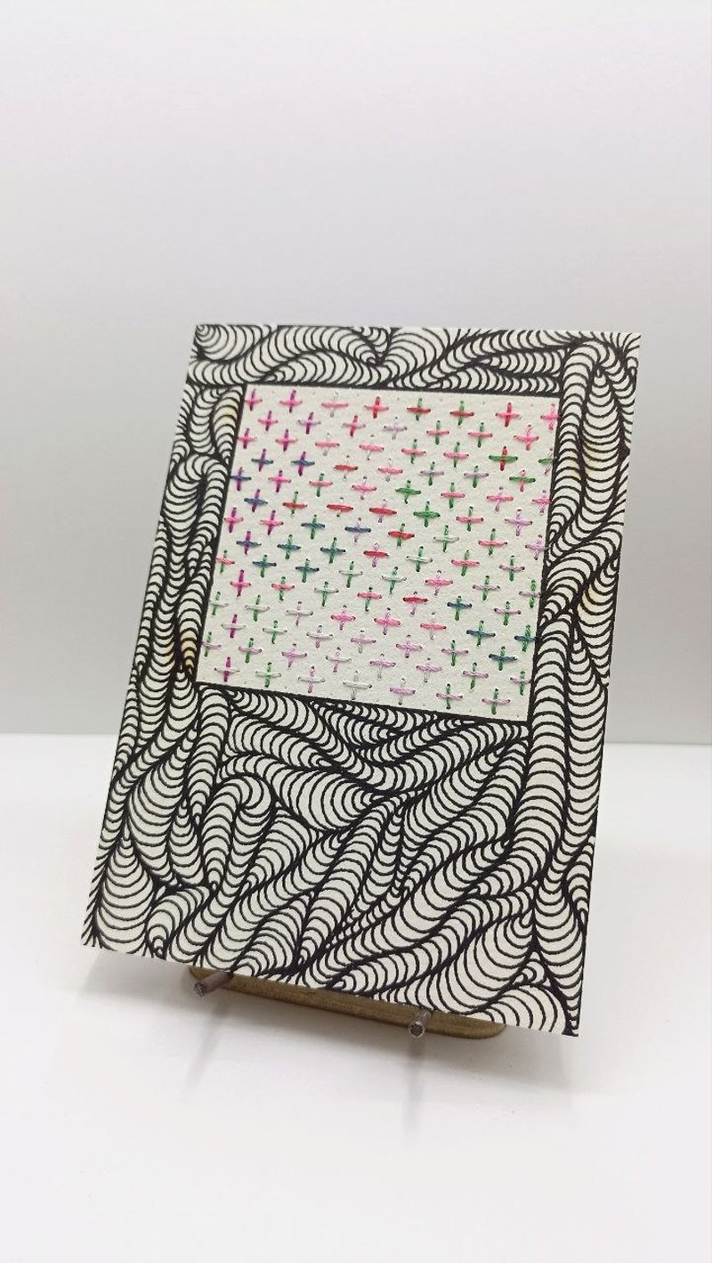 Handmade Sashiko Embroidery Greeting Card – Japanese Inspired - 卡片/明信片 - 紙 多色