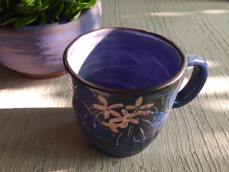 紫色酢醬草陶杯_陶器馬克杯 - 咖啡杯 - 陶 藍色