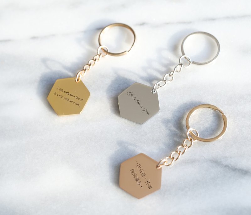 [Fast Shipping] Hexagonal Engraving Commemorative Keychain Exchange Gift Christmas Quality Life - Bracelets - Other Metals Gold