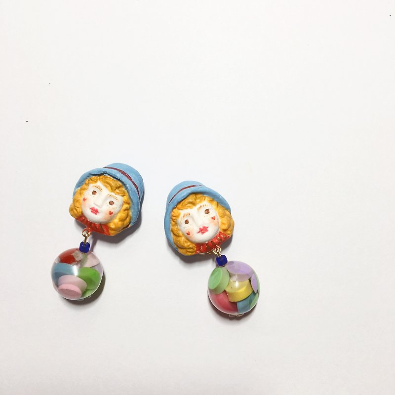 Contrasting vintage doll clay hand-made earrings ear clips