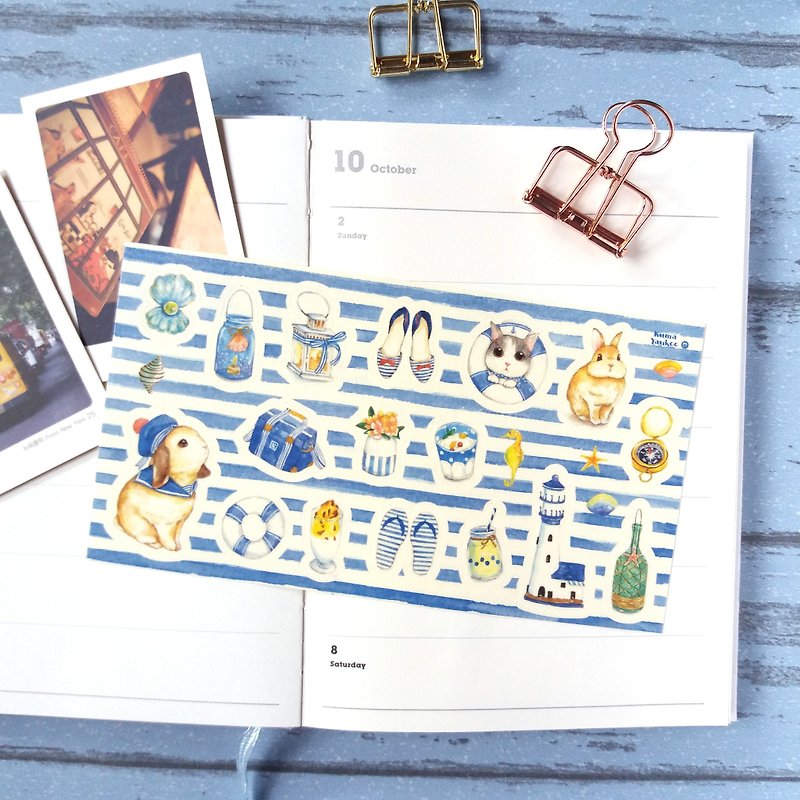 Sailor wind Bunny - paper and stickers - สติกเกอร์ - กระดาษ สีน้ำเงิน