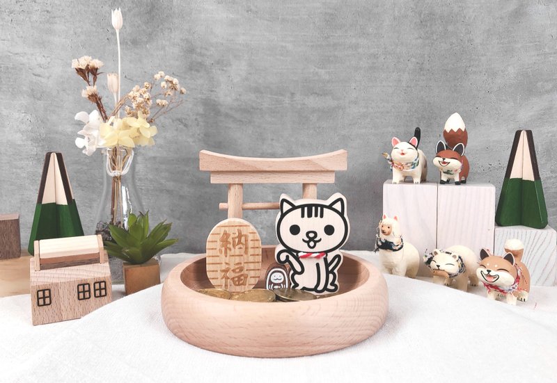 Carpenter brother and sister x OPEN! family - Barcode cat lucky storage basin Christmas gift box - กล่องเก็บของ - ไม้ 