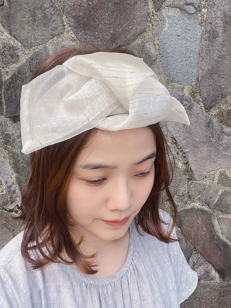 仙氣飄飄紗質髮帶 寬髮帶  金紗條紋 - 髮箍/髮帶 - 棉．麻 金色