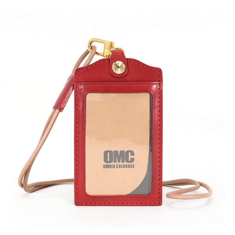 Italian vegetable tanned leather worker general straight cowhide ID card holder leisure card holder (red) - ที่ใส่บัตรคล้องคอ - หนังแท้ สีแดง