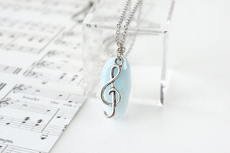 Music Necklace with Light Blue Aquamarine Gemstone Pendant - Necklaces - Gemstone Blue