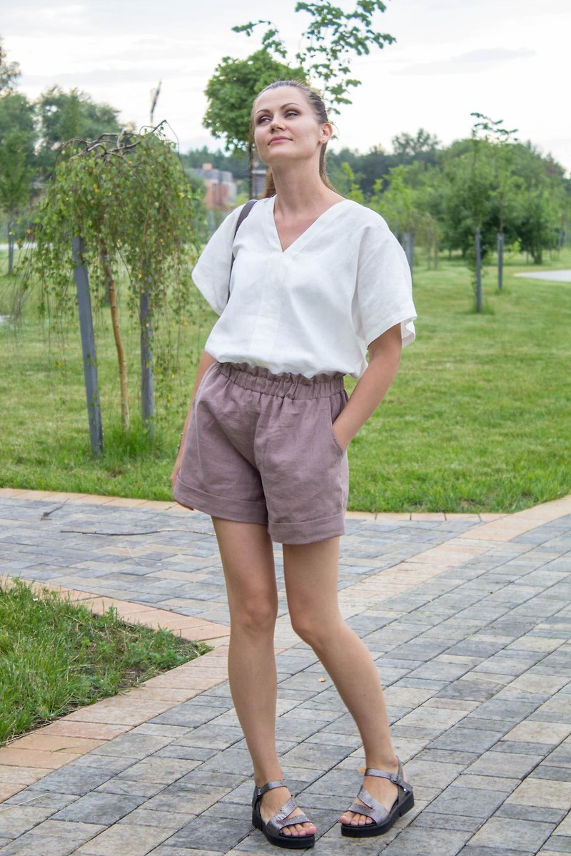 White linen top for women, Linen crop Shirt, Womens Linen clothing - Women's Tops - Linen White