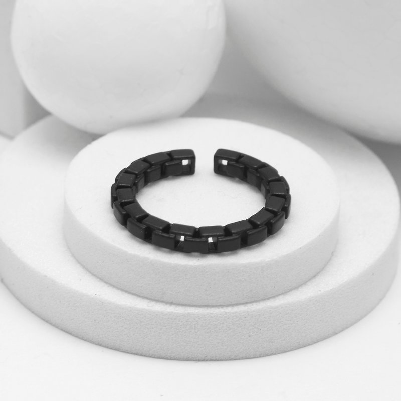 Recovery Square Chain Ring (Fog Black) - แหวนทั่วไป - โลหะ สีดำ