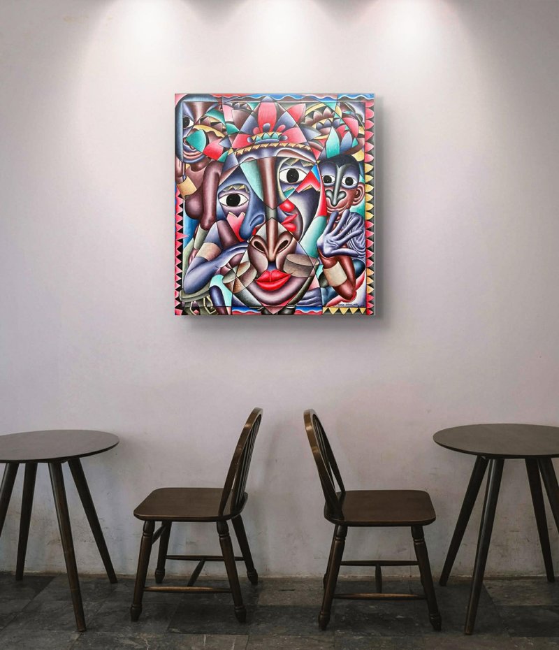 【V086-馬孔德面具之舞】坦尚尼亞手繪無框畫,掛畫 - 海報/掛畫/掛布 - 其他材質 