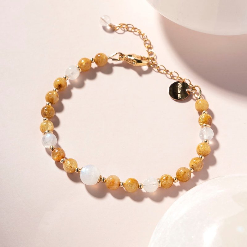 Gold titanium crystal moonstone 14K gold filled crystal bracelet attracts wealth - สร้อยข้อมือ - คริสตัล สีทอง