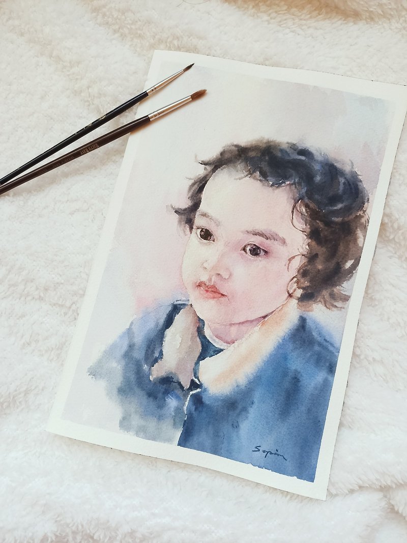 Watercolor portrait/ original painting - Customized Portraits - Paper Multicolor