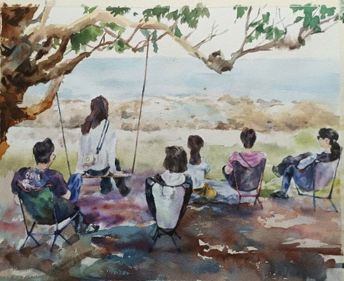 水彩画 荒海 額装済み 水彩画 荒海 額装済み