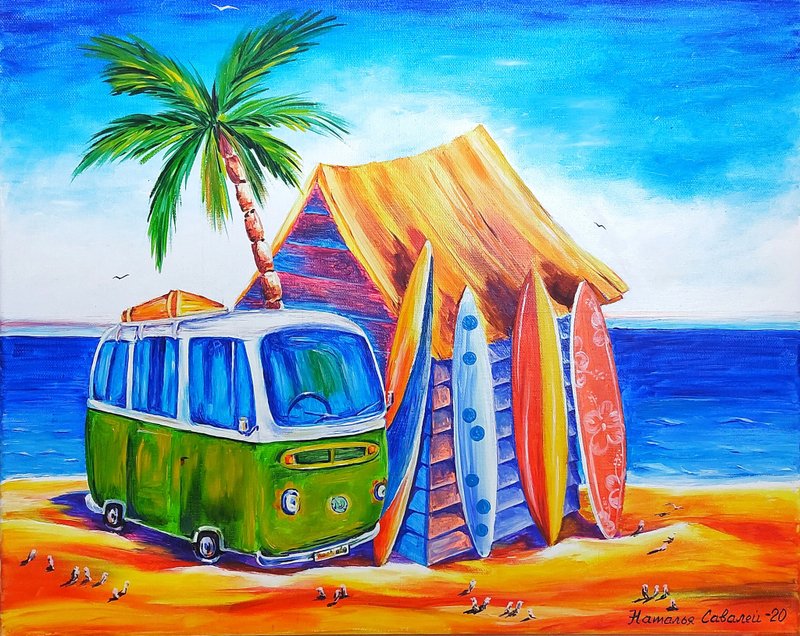 Oil Painting Seascape Original Art Beach House Wall Art Surfing 設計館 NataSavaArt 海報/掛畫/掛布 Pinkoi