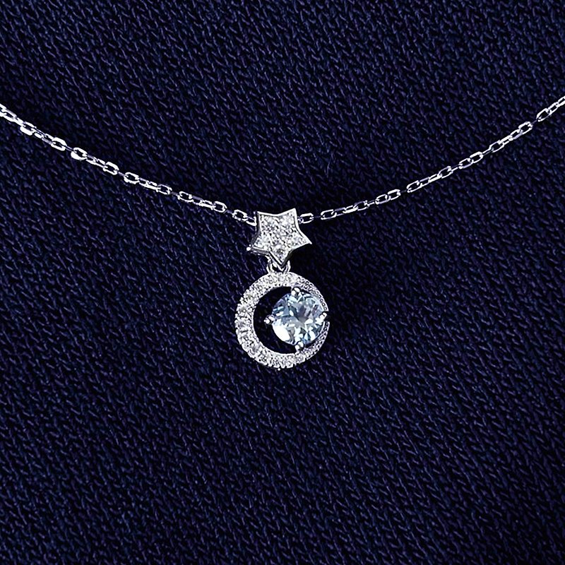 2024-星空淡色海藍寶石5mm純銀項鍊 - 項鍊 - 水晶 透明