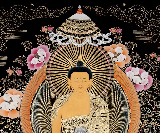 伝統的なチベットの釈迦牟尼仏のタンカ絵画 - ショップ Boudha