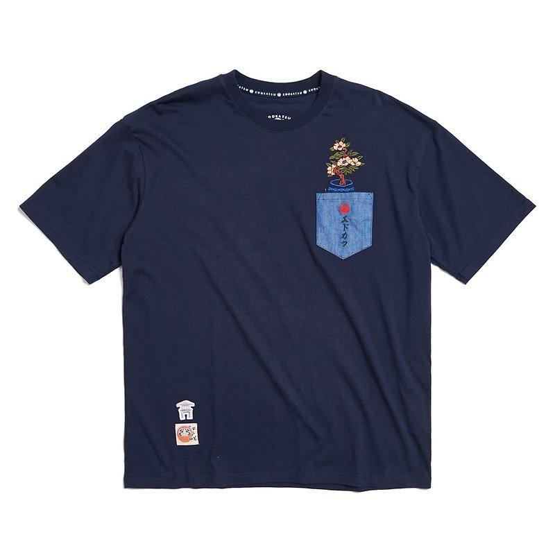 江戸香月風ポケットポット半袖Tシャツ メンズ (3フィートブルー) #トップス - Tシャツ メンズ - コットン・麻 ブルー