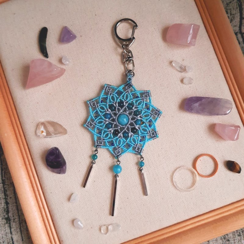 C043-Hand-woven Mandala Charm-Blue - ที่ห้อยกุญแจ - ไนลอน สีน้ำเงิน