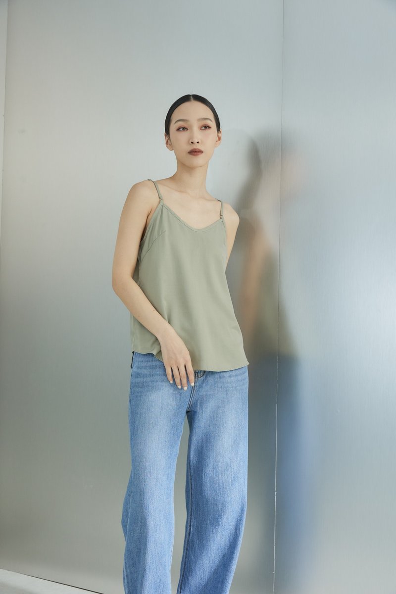 [Brand original] Lily silky thin shoulder vest sea green - Women's Vests - Other Man-Made Fibers Green