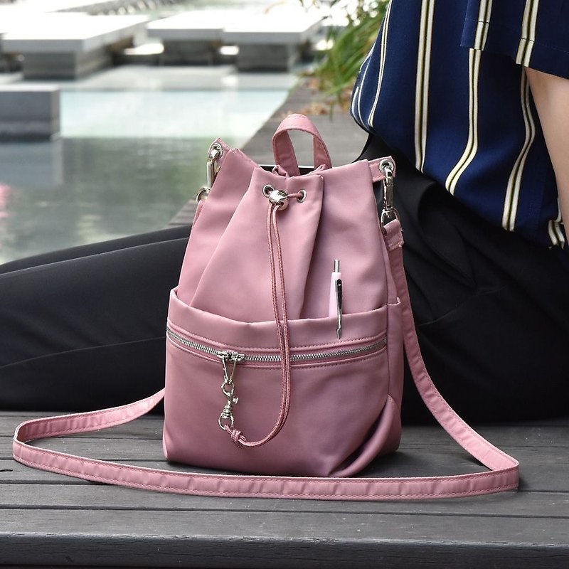 Beautiful holiday storage bucket bag - elegant powder, PPC94881 - Messenger Bags & Sling Bags - Faux Leather Pink