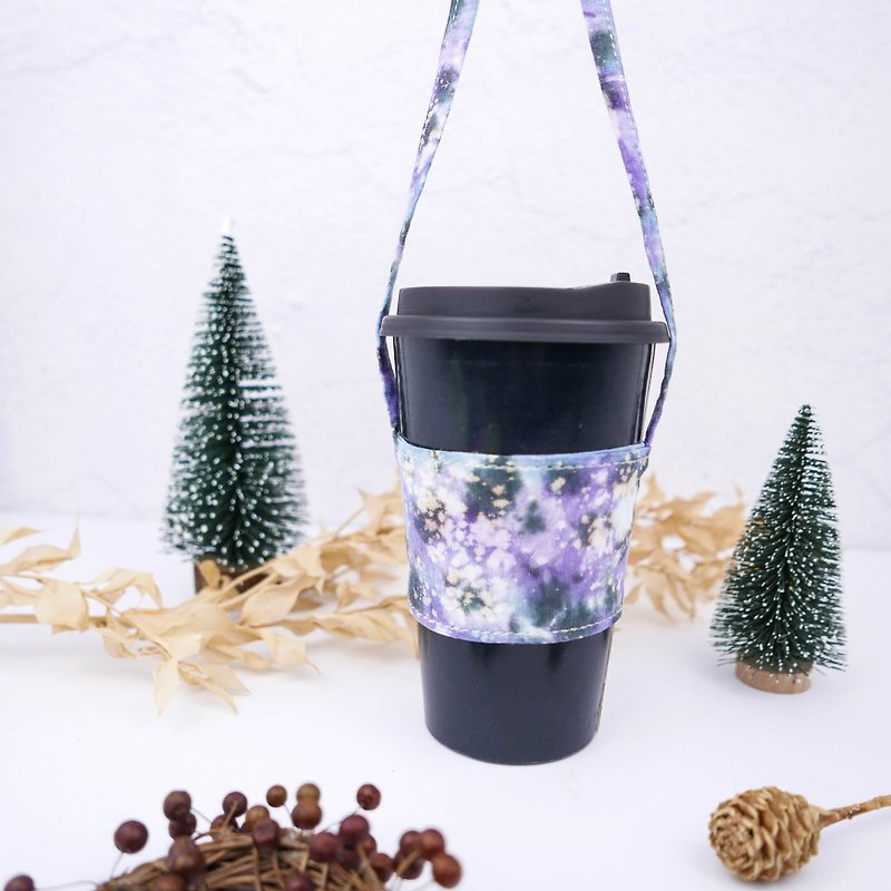 Starry sky Handmade Tie dye Reusable Coffee Sleeve Xmas gifts - Beverage Holders & Bags - Cotton & Hemp Purple