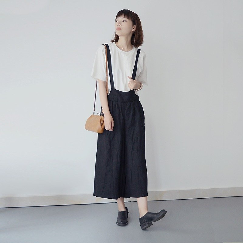 Black pants | straps | linen | independent brand | Sora - Women's Pants - Cotton & Hemp Black