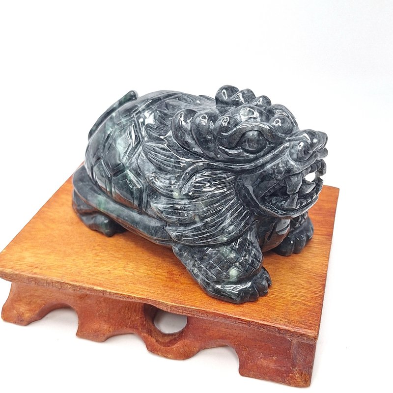 Warm black chicken material hand-carved dragon turtle ornaments | Natural Burmese jade A grade jade - สร้อยคอ - หยก 