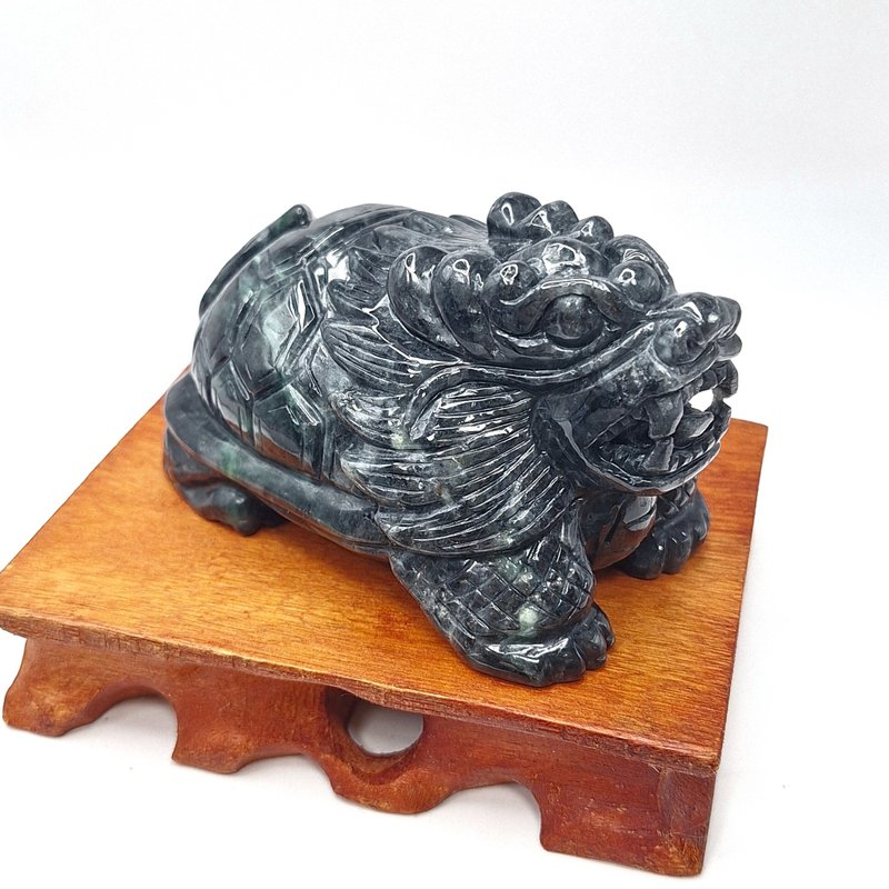 溫潤烏鷄料手工精雕龍龜擺件 |天然緬甸玉A貨翡翠 - 項鍊 - 玉石 