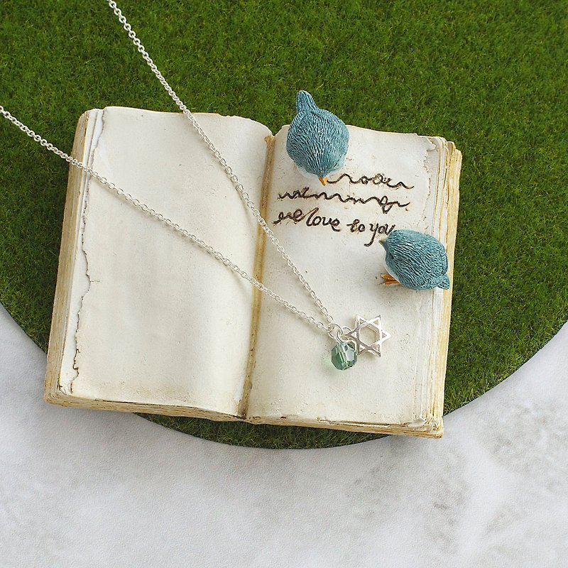 Austrian Green crystal & Hexagram Necklace - Necklaces - Gemstone Green