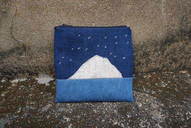 Stars, Moon and Single-sided Mountain-Square Zipper Pouch - Toiletry Bags & Pouches - Cotton & Hemp Blue