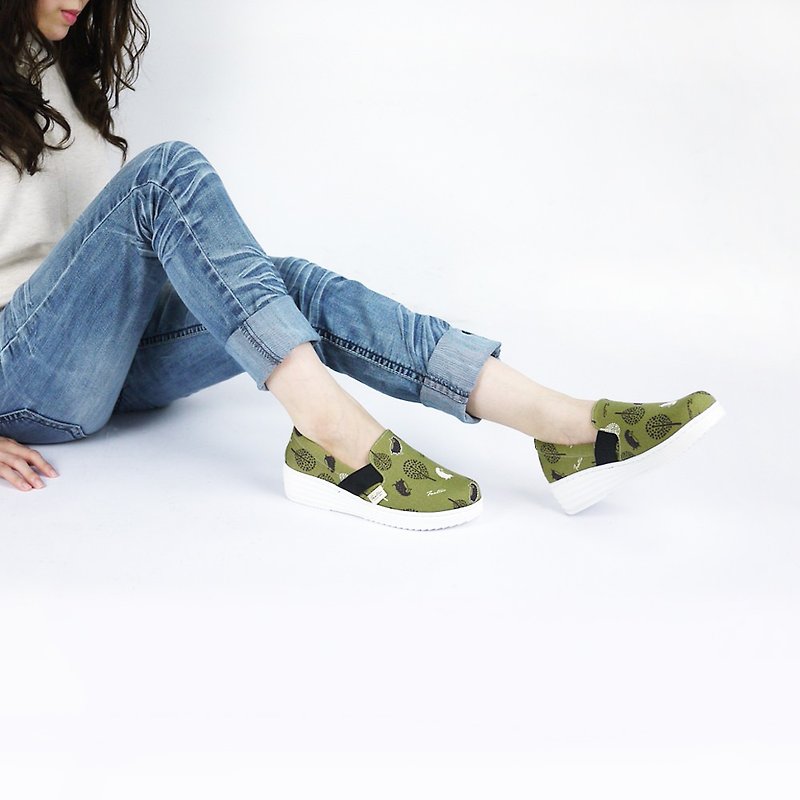 Thicken soft bottom lazy shoes - Jungle Hide & Seek - Matcha Green - รองเท้าลำลองผู้หญิง - ผ้าฝ้าย/ผ้าลินิน สีเขียว