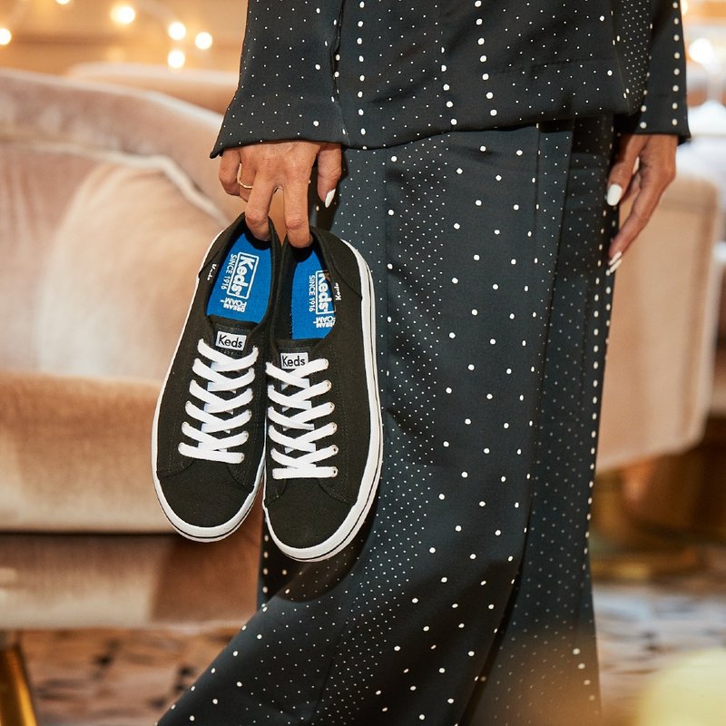 Keds KICKSTART CANVAS Classic Canvas Casual Shoes Agate Black WF54684 - Women's Casual Shoes - Other Materials 